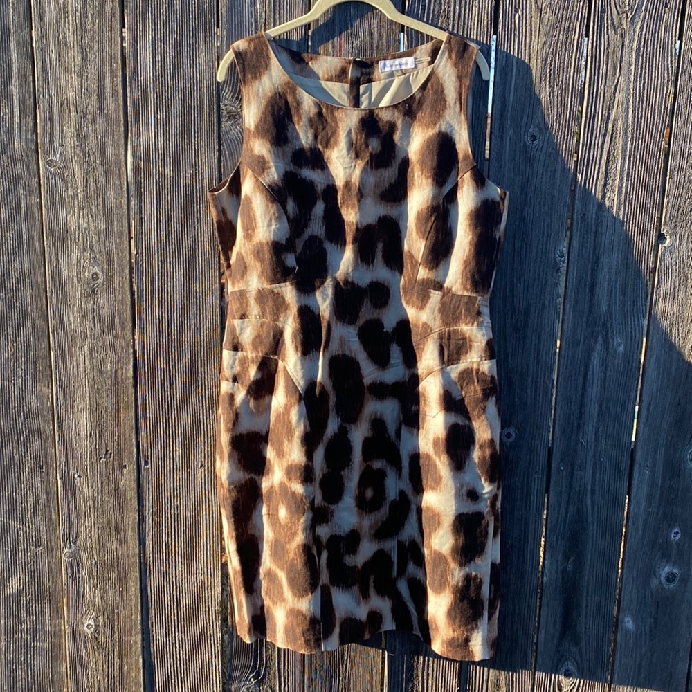 Calvin Klein Leopard Structured Sleeveless Sheath Dress